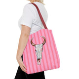 Pink Stripe Cow Skull Tote Bag