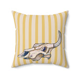 Yellow Stripe Cow Skull Velveteen Throw Pillow