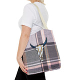 Plaid Cow Skull Tote Bag