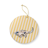 Yellow Stripe Cow Skull Ceramic Ornament