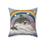 Dancing Dolphin Velveteen Throw Pillow