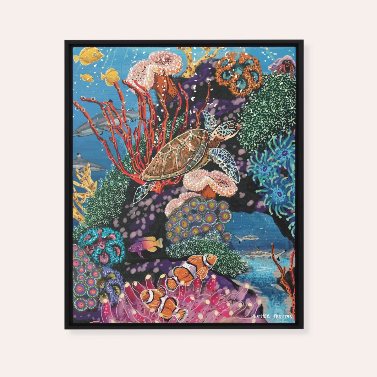 Turtle Tides Framed Fine Art Canvas Print