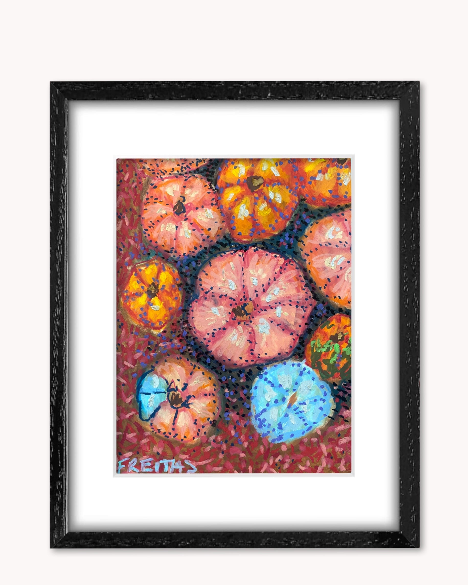 Pumpkins ( Framed Original Oil Pastel Art )