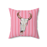 Pink Stripe Cow Skull Velveteen Throw Pillow