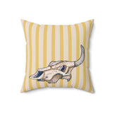 Yellow Stripe Cow Skull Velveteen Throw Pillow