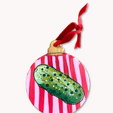 Chubby Pink Stripe Pickle Hand Painted Ornament