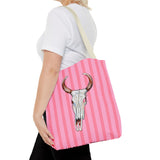 Pink Stripe Cow Skull Tote Bag