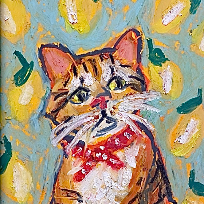 When Life Gives You Lemons Cat ( Framed Original Oil Pastel Art )