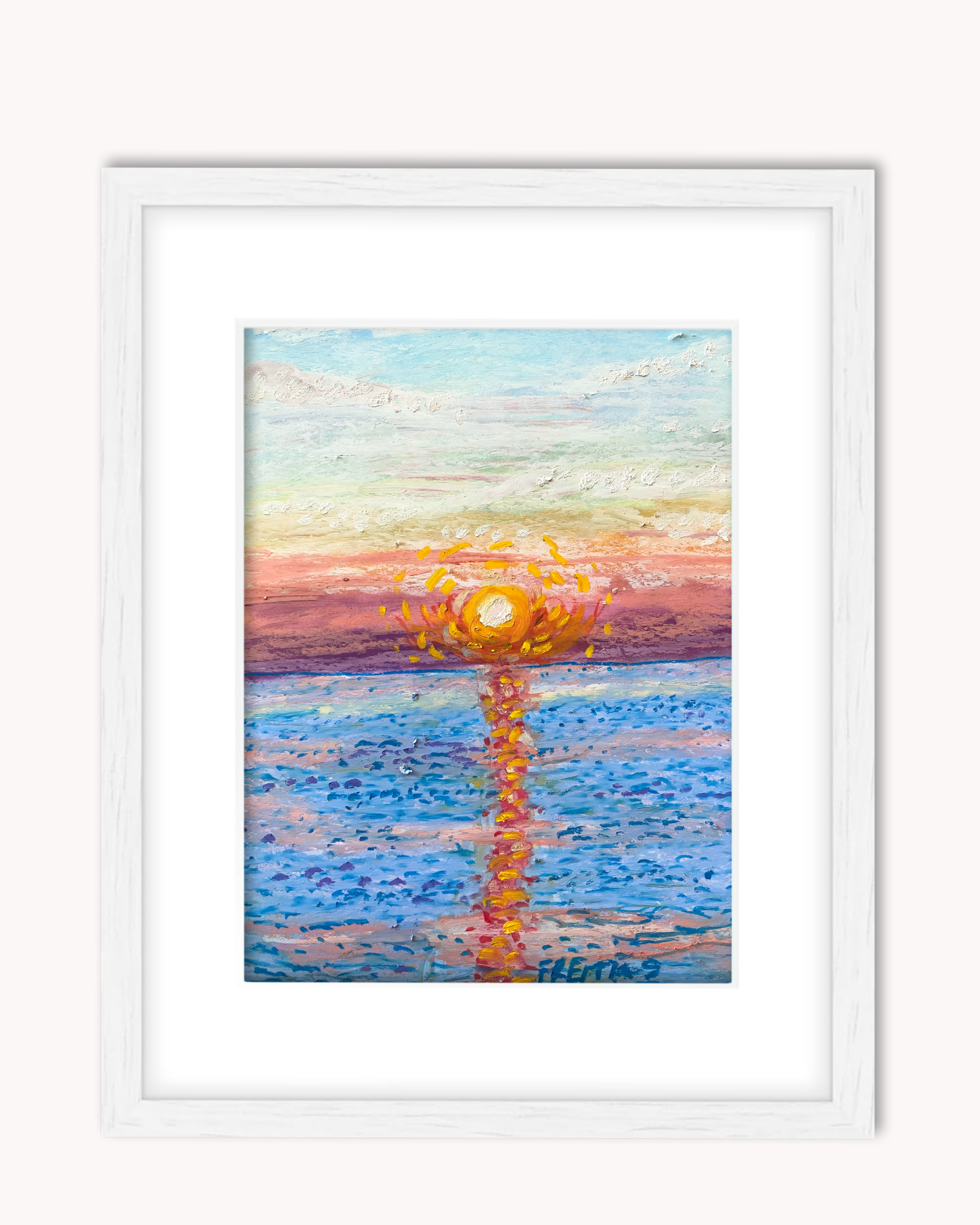 Sunset Reflection ( Framed Original Oil Pastel Art )