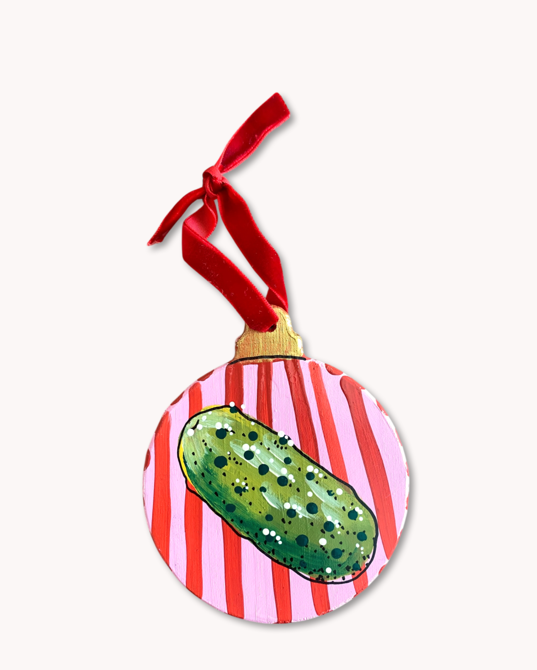 Red Stripe Pickle Hand Painted Ornament