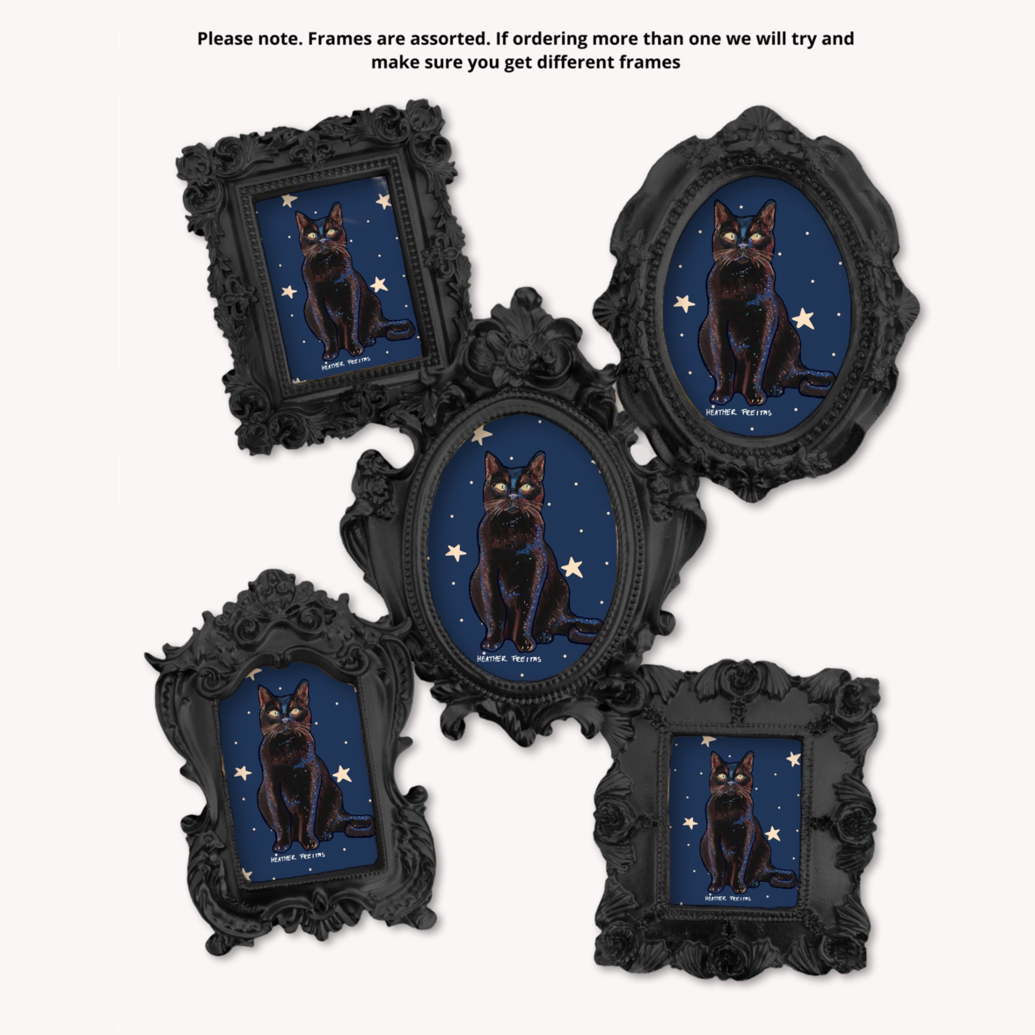 Black Cat Framed Small Magnet