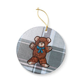 Teddy Bear With Blue Bow Ceramic Ornament