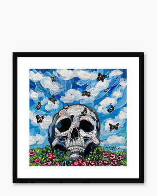Blue Sky Horizon Butterfly Skull Framed & Mounted Print - Heather Freitas - fine art home deccor
