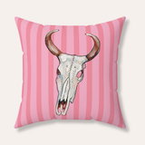 Pink Stripe Cow Skull Velveteen Throw Pillow