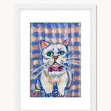 Chubby Plaid Cat ( Framed Original Oil Pastel Art )