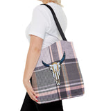 Plaid Cow Skull Tote Bag