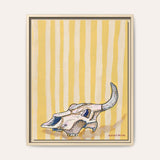 Yellow Stripe Cow Skull Framed Fine Art Canvas Print