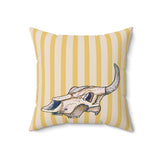 Yellow Stripe Cow Skull Velveteen Throw Pillow