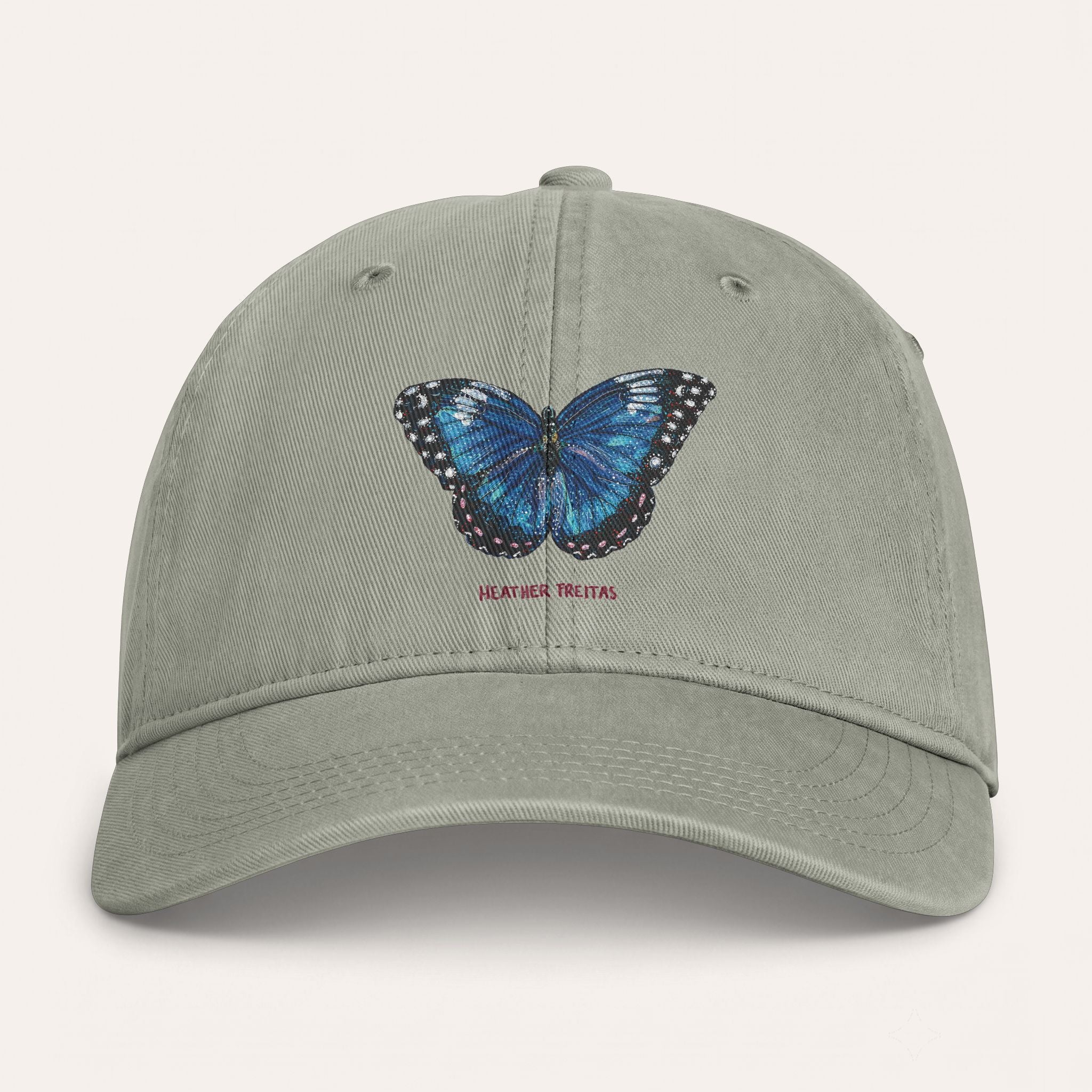 Blue Butterfly Washed Cotton Cap