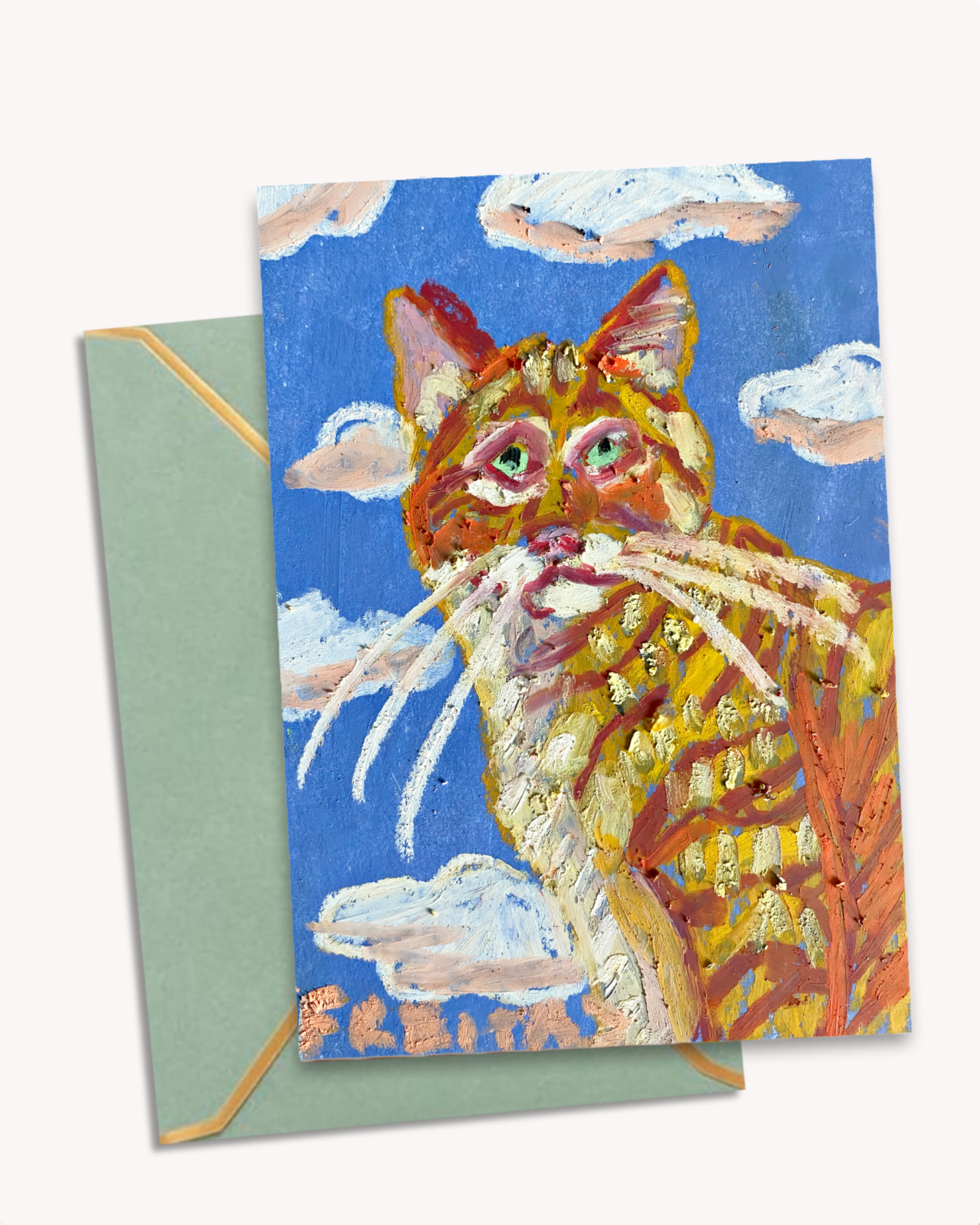Orange Tabby & Clouds - Greeting Card / Fine Art Print