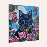 Black Cat & Rose Bouquet Mini Art Print