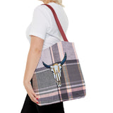 Plaid Cow Skull Tote Bag