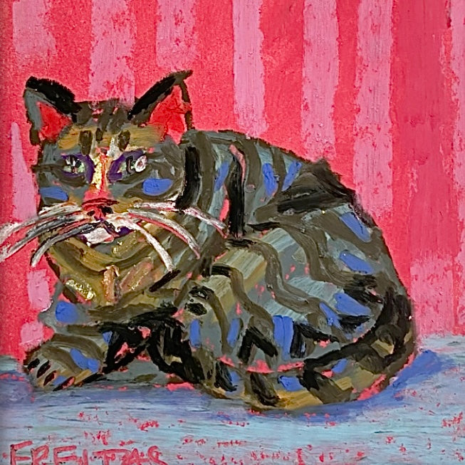 Red Stripe Tabby Cat ( Framed Original Oil Pastel Art )