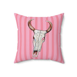 Pink Stripe Cow Skull Velveteen Throw Pillow