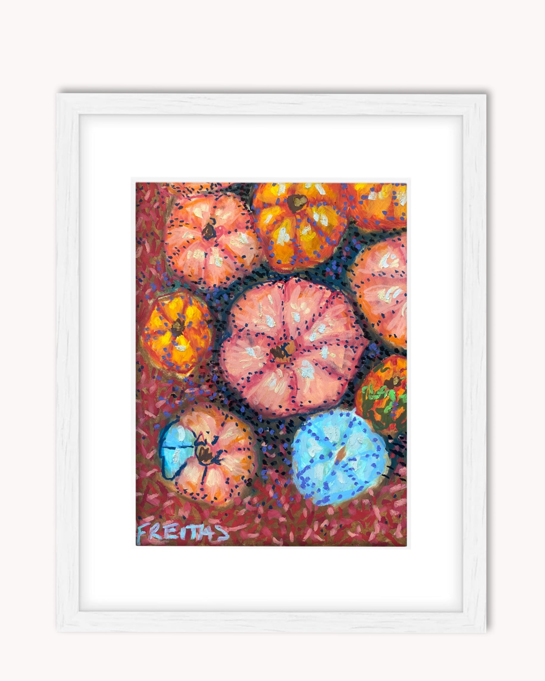Pumpkins ( Framed Original Oil Pastel Art )