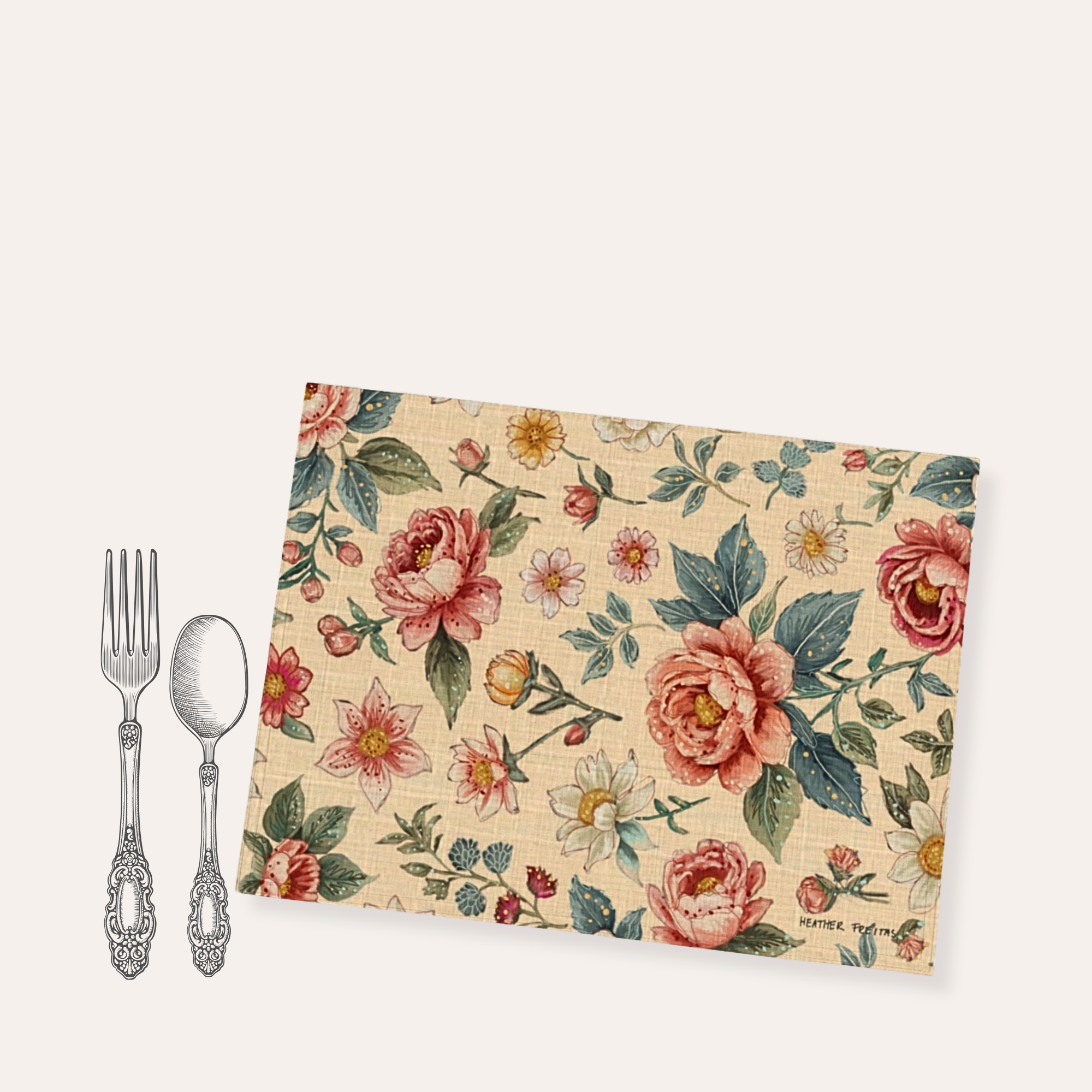 Vintage Beige Floral Placemat