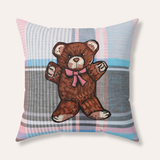 Teddy Bear With Pink Ribbon Velveteen Throw Pillow