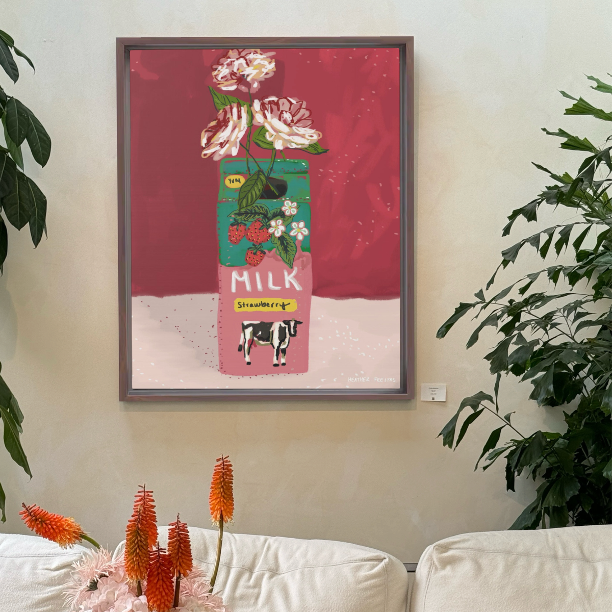 Strawberry Milk Framed Fine Art Canvas Print