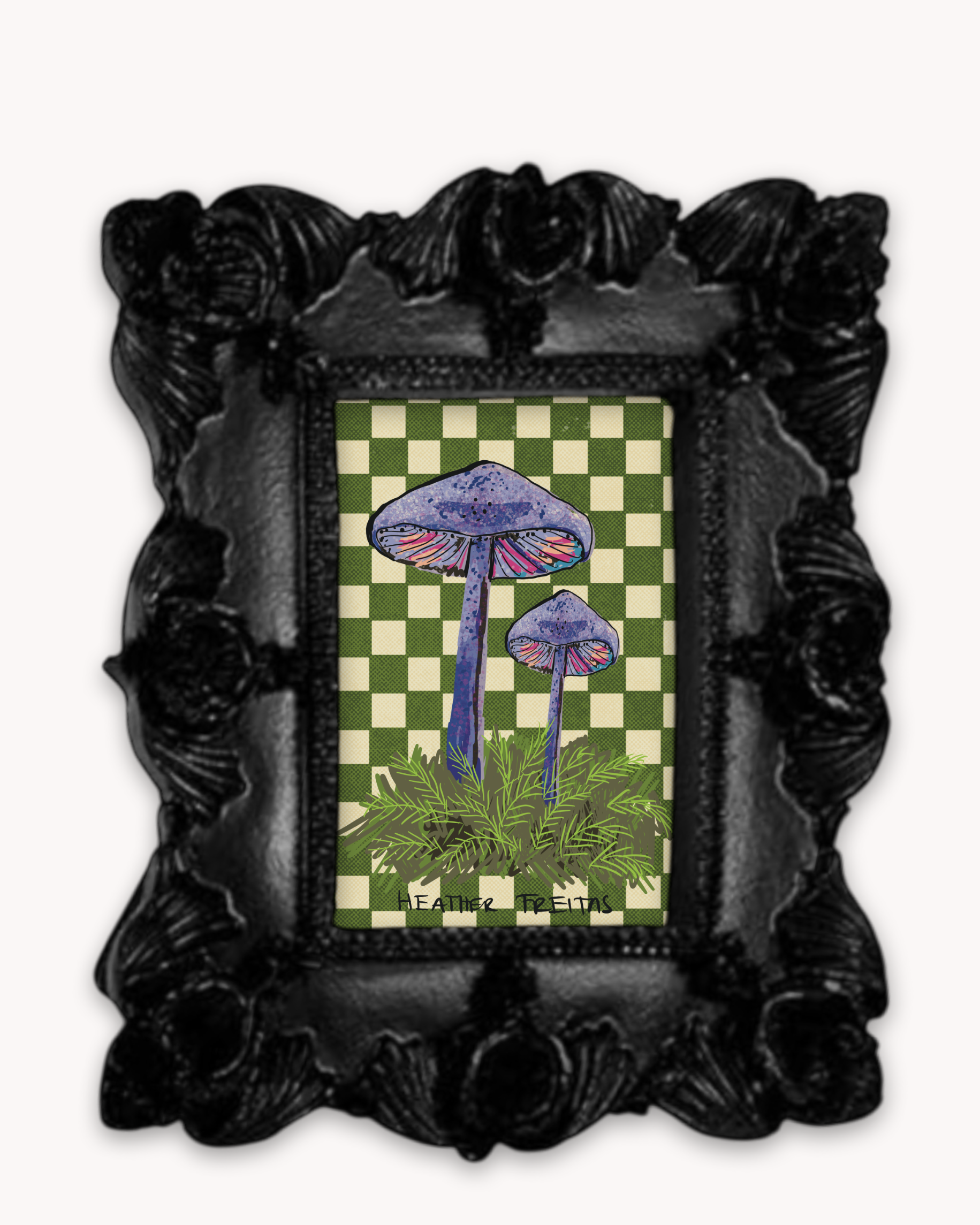 Purple Mushrooms Framed Magnet ( Small )