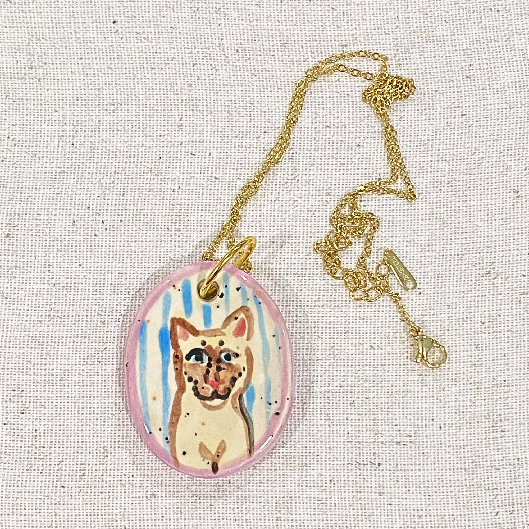 Siamese Cat Hand Painted Ceramic Necklace