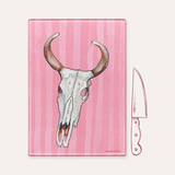 Pink Stripe Cow Skull Cutting Board / Trivet