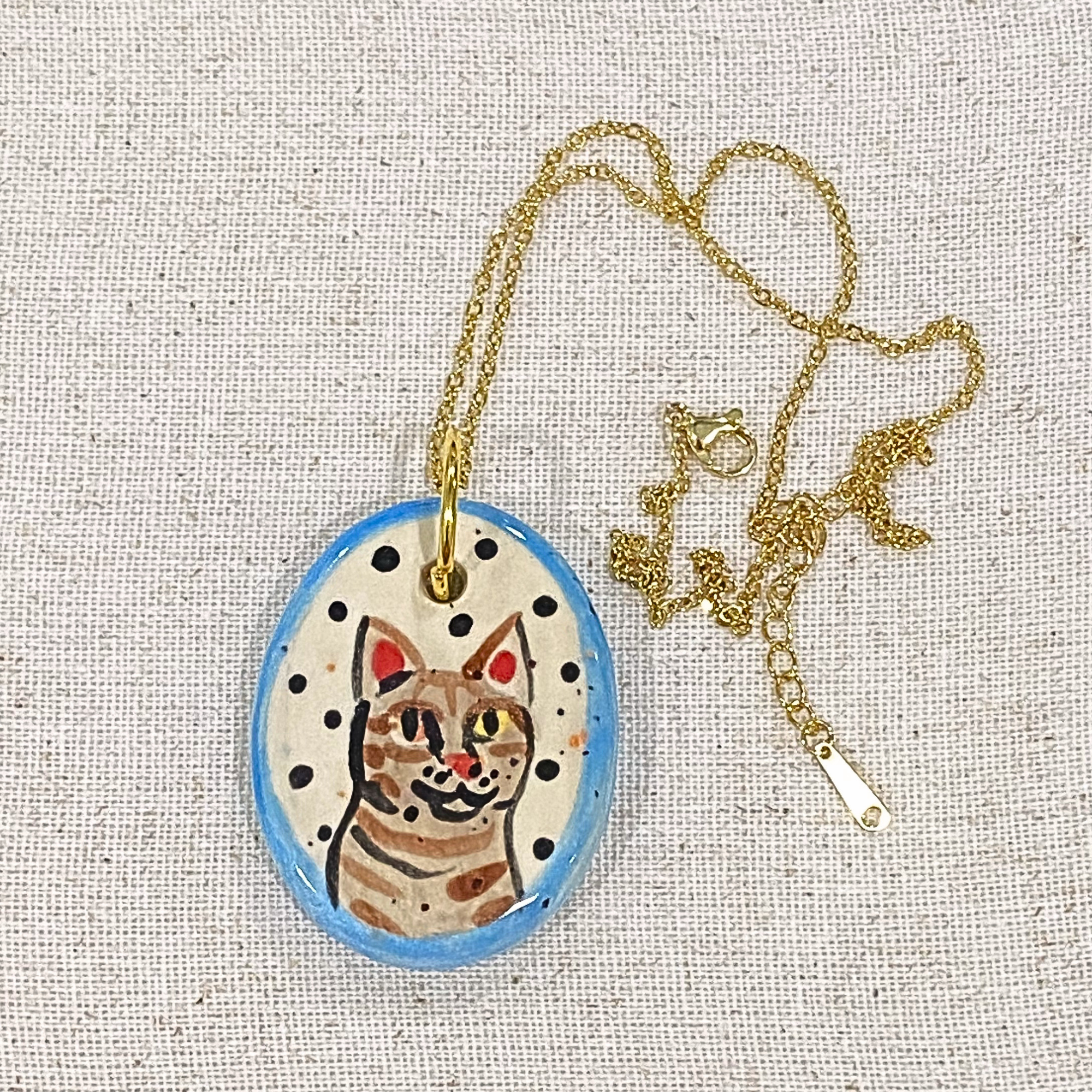 Brown Tabby Hand Painted Ceramic Necklace (Copy)