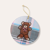 Teddy Bear With Pink Ribbon Ceramic Ornament