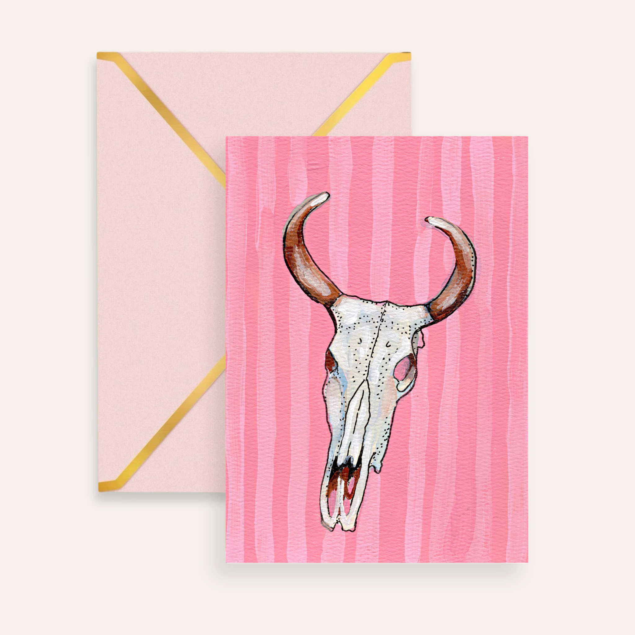 Pink Cow Skull Fine Art Greeting Card