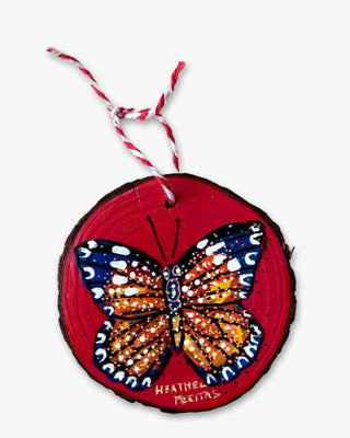 Festive Red & Sunburst Butterfly - Hand Painted Ornament