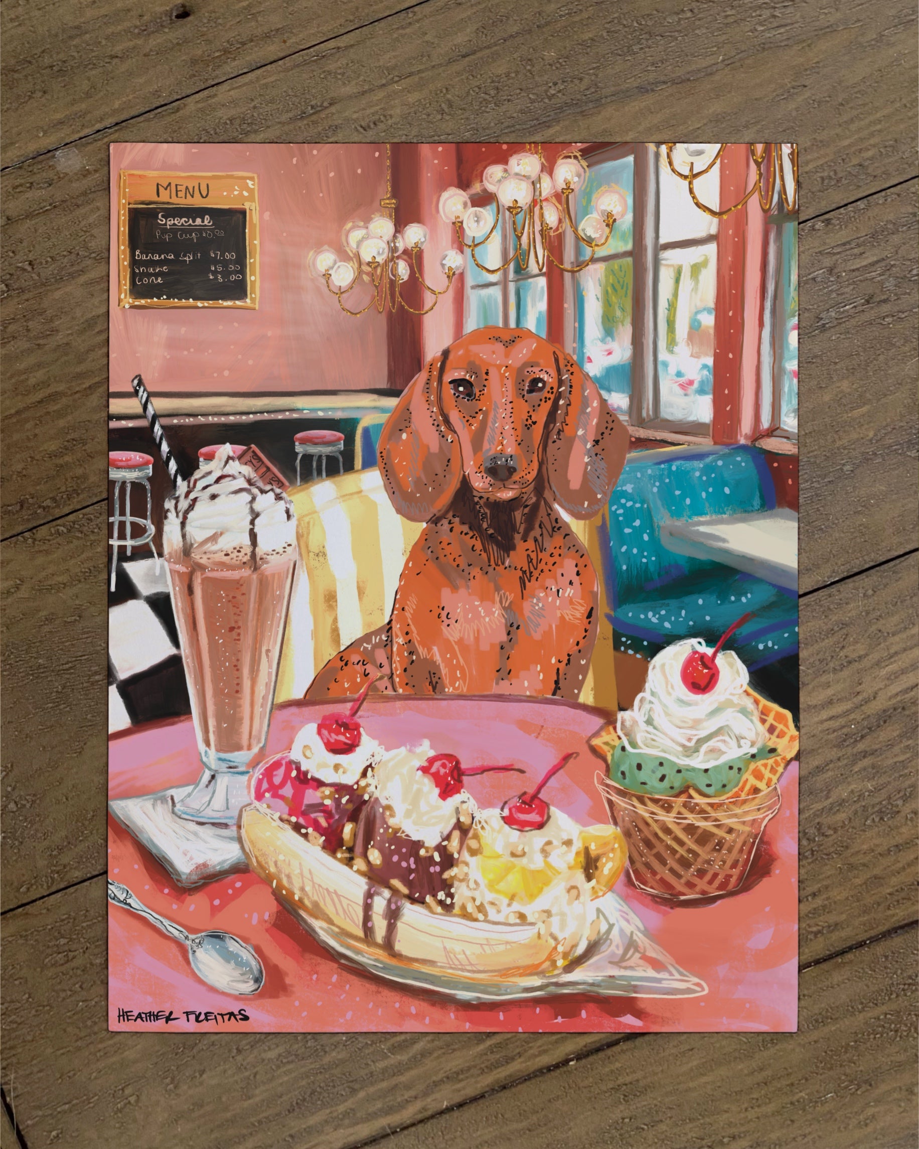 Build Your Own Dining Dog Art Print - Dachshund