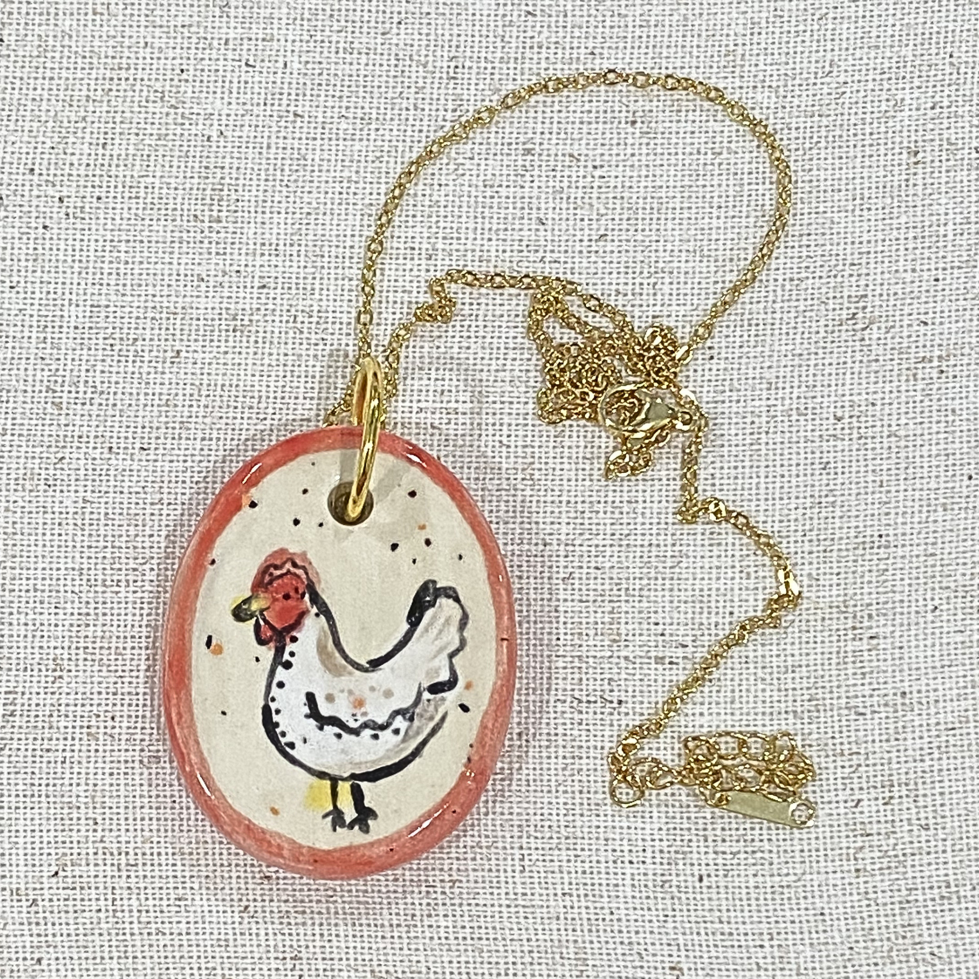 Chicken Hand Painted Ceramic Necklace