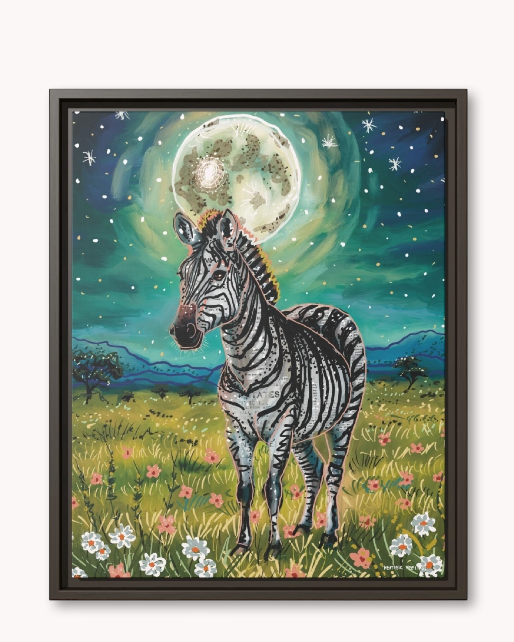 Zebra Flowers Framed Canvas Print