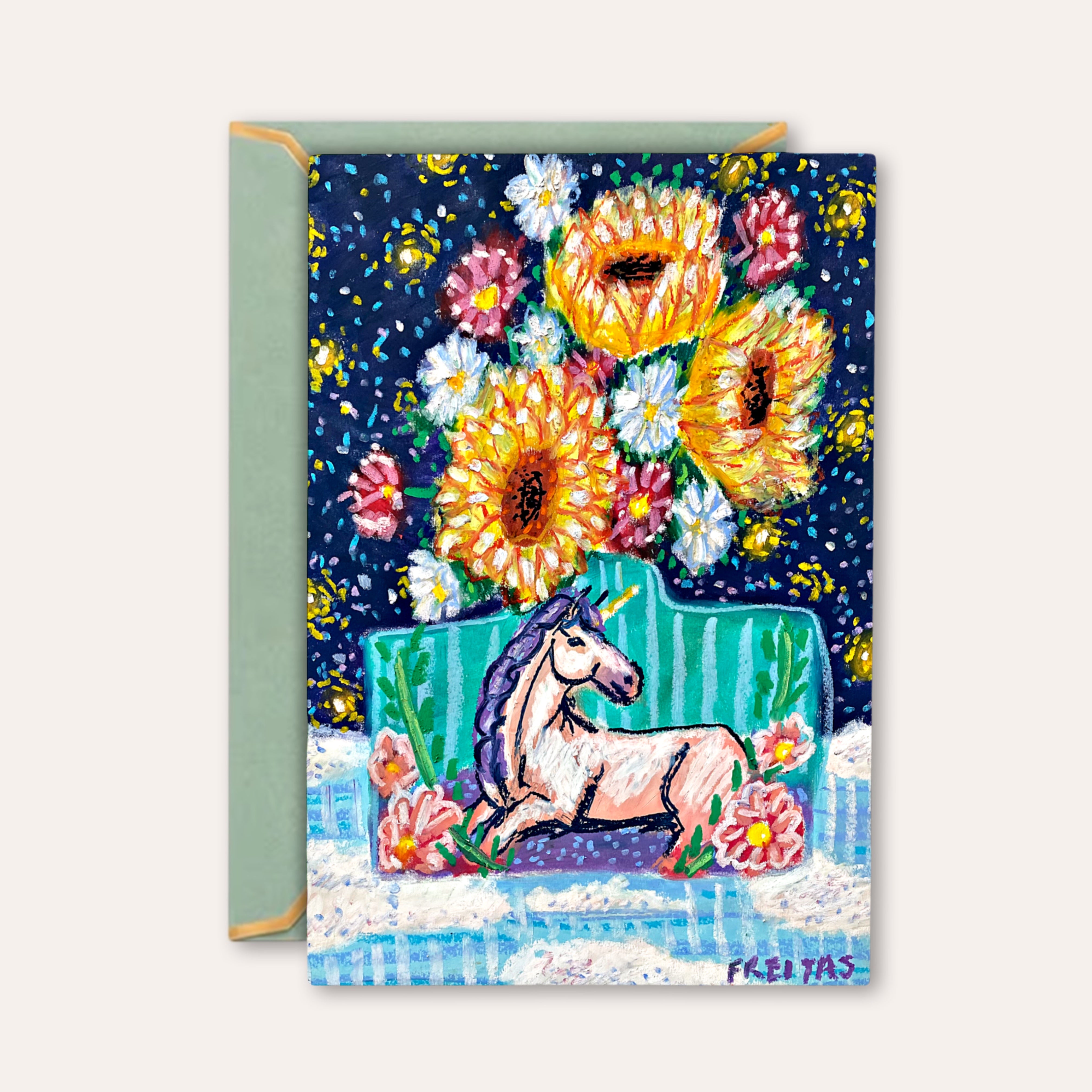 Dusk To Daylight Unicorn Vase - Greeting Card / Fine Art Print