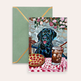 Black Labrador Dining Fine Art Greeting Card