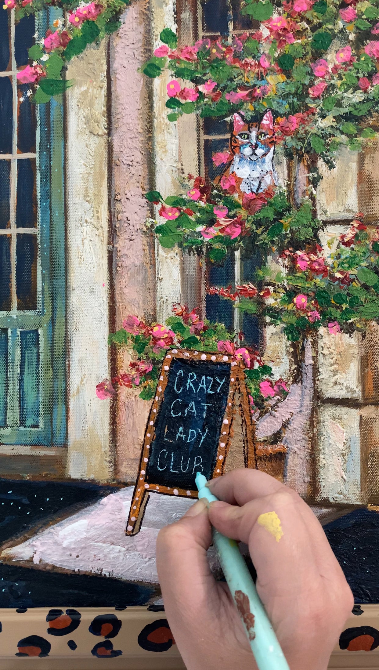 Crazy Cat Lady Club ( Original Painting - Painted Thrifted Painting )
