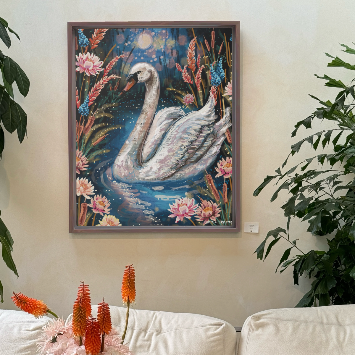 Serenity Swan Framed Fine Art Canvas Print