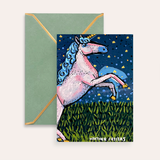 Pink Unicorn Starry Night Fine Art Greeting Card
