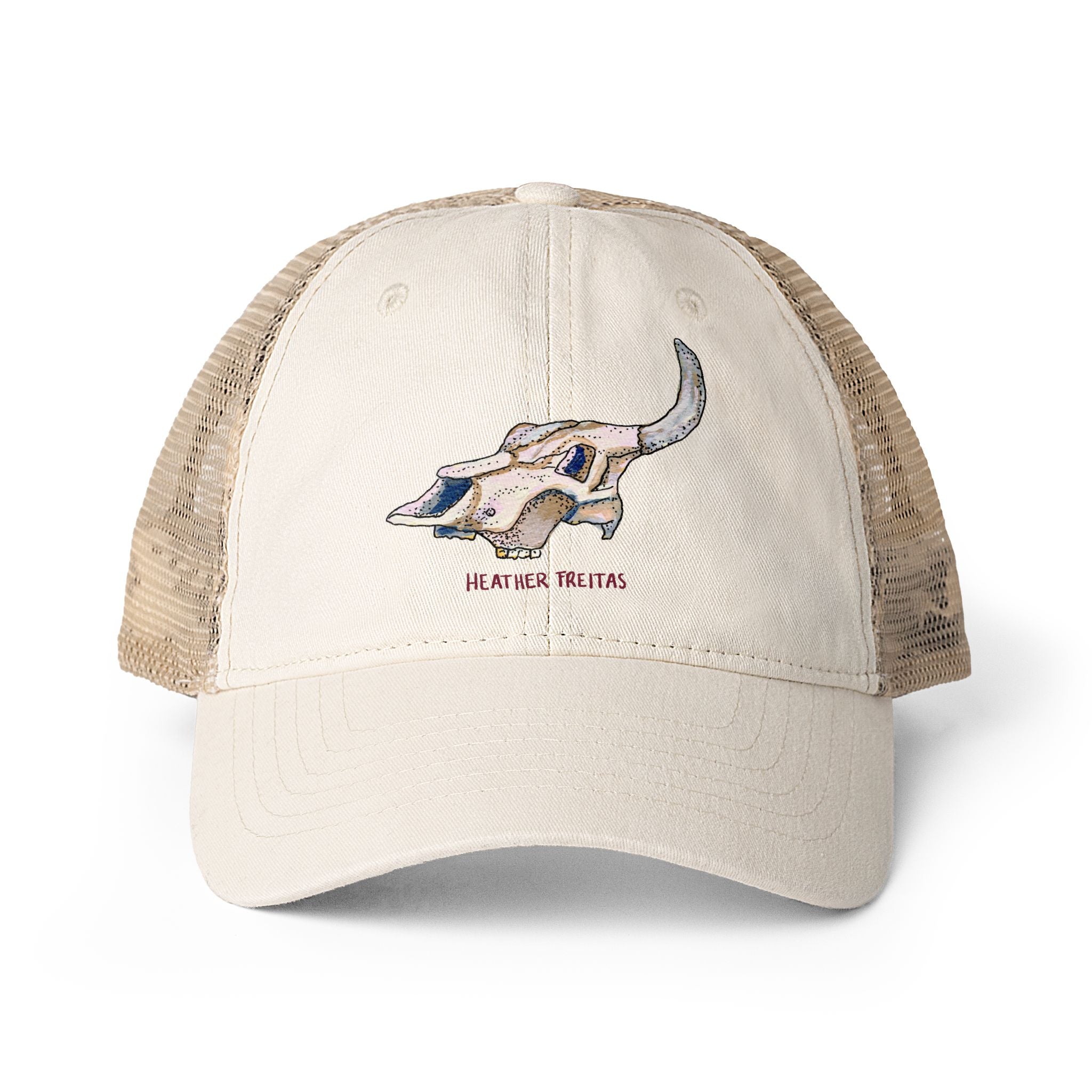 Resting Cow Skull Women's Washed Mesh-Back Cap