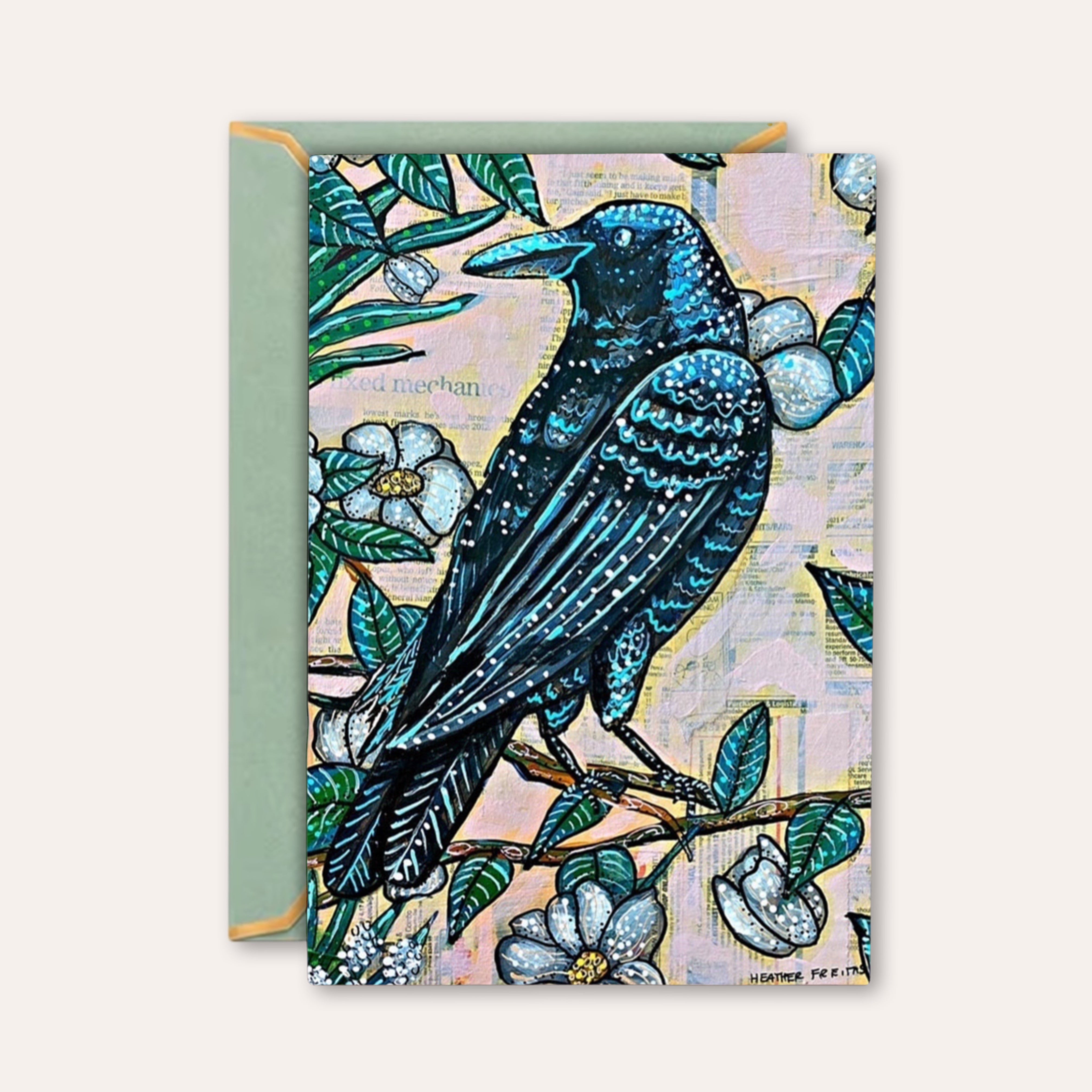 Vintage Floral Raven - Greeting Card / Fine Art Print