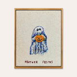 Ghost With Pumpkin Beaded Wall Art